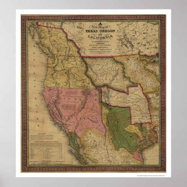 Texas, Oregon & California Map - 1846 Poster (Front)
