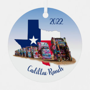 Texas outline & Cadillac Ranch Cars Metal Tree Decoration