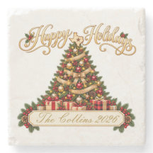 Texas Personalised Happy Holidays Stone Coaster