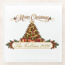 Texas Personalised Merry Christmas Glass Coaster