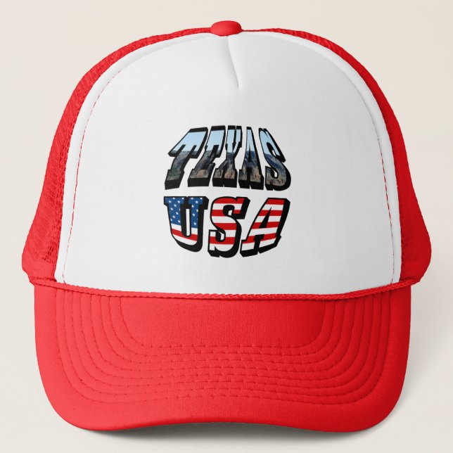 Texas Picture and Flag Text Trucker Hat (Front)