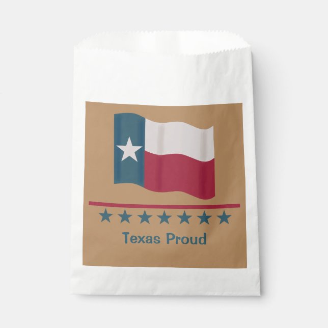 Texas Proud Long Star Flag Personalised Tan Favour Bags (Front)