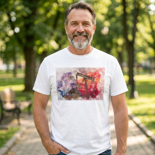 Texas Pumpjack Watercolor with Texas Flag Art T-Shirt