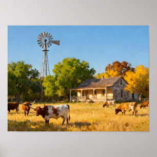 Texas Ranch House in Fall Poster