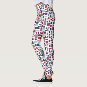 Texas Red & Blue Wonky Squares & Rectangles Leggings