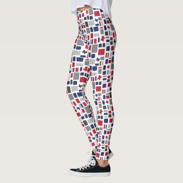 Texas Red & Blue Wonky Squares & Rectangles Leggings (Left)