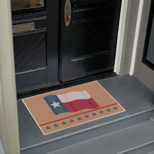 Texas Red White Blue Lone Star Flag Tan Doormat