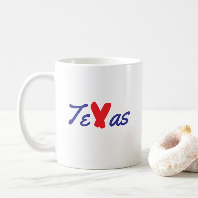 Texas - Red, White, & Blue - Patriotic Coffee Mug (With Donut)