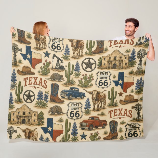 Texas Route 66 Cosy Ranch Trail Fleece Blanket (In Situ)
