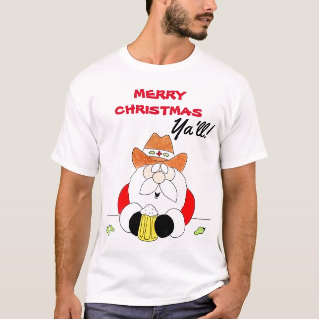 Texas Santa Merry Christmas Ya'll Mens T-Shirt (Front)