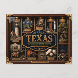 Texas Shadow Box 3D Figurine State Postcard