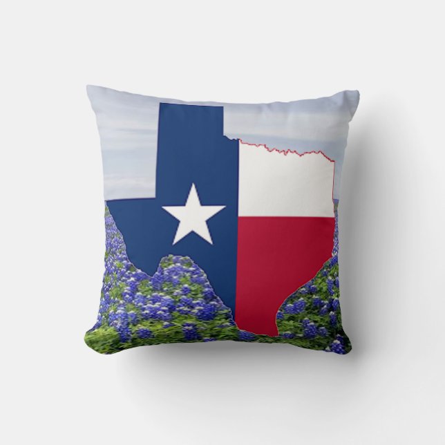 Texas Shape Flag and Bluebonnets Cushion (Front)