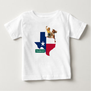 Texas Shape Flag Cowgirl And Houston Road Sign Baby T-Shirt