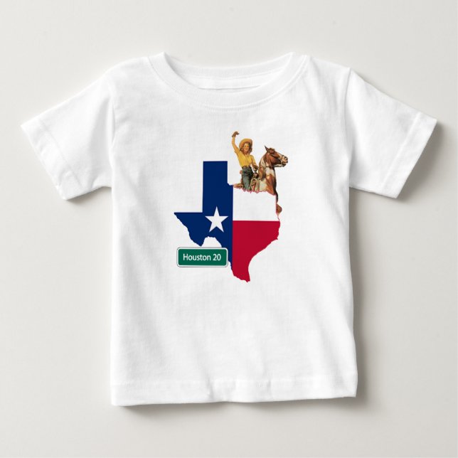 Texas Shape Flag Cowgirl And Houston Road Sign Baby T-Shirt (Front)