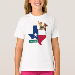 Texas Shape Flag Cowgirl And Houston Road Sign T-Shirt
