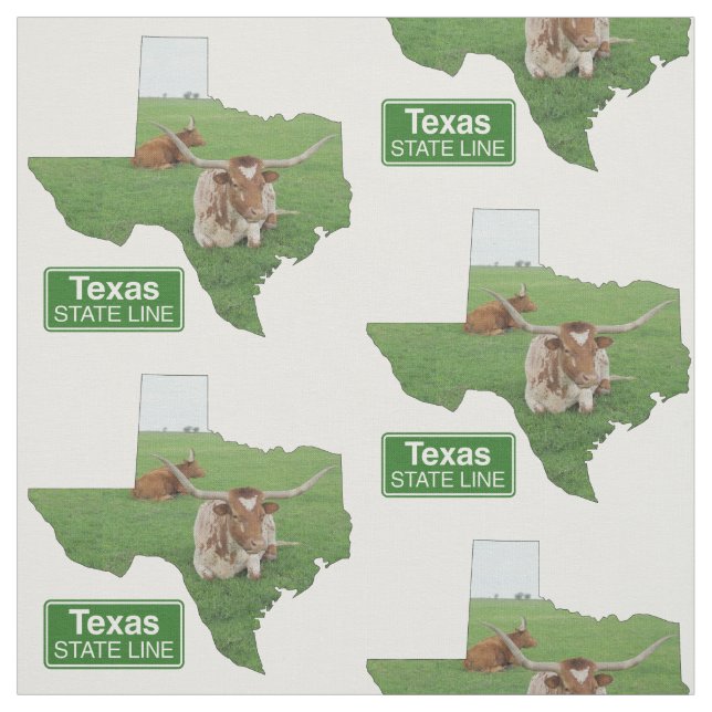 Texas Shape With Longhorn Steer State Line Sign 4 Fabric (Swatch)