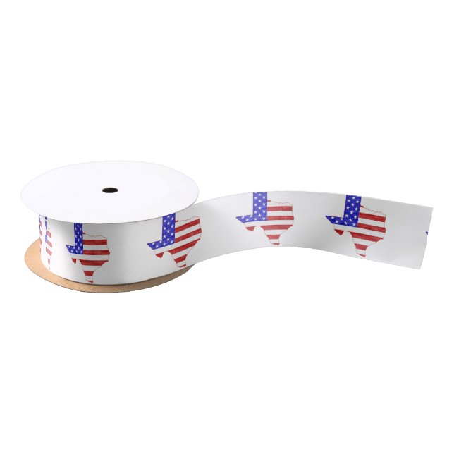 Texas Shaped American Flag Patriotic Texan Satin Ribbon (Spool)