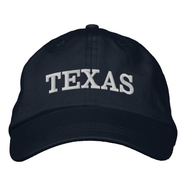 Texas Simple Word Navy Blue White or Custom Colour Embroidered Hat (Front)