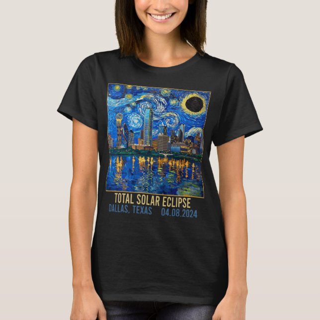 Texas Skyline Artistic Total Solar Eclipse 2024  T-Shirt (Front)