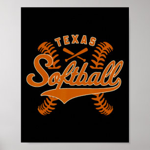 Texas Softll Vintage Mens Kids Team Retro Softll F Poster