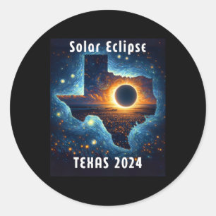 Texas Solar Eclipse 2024 Starry Night Classic Round Sticker