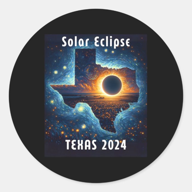 Texas Solar Eclipse 2024 Starry Night  Classic Round Sticker (Front)