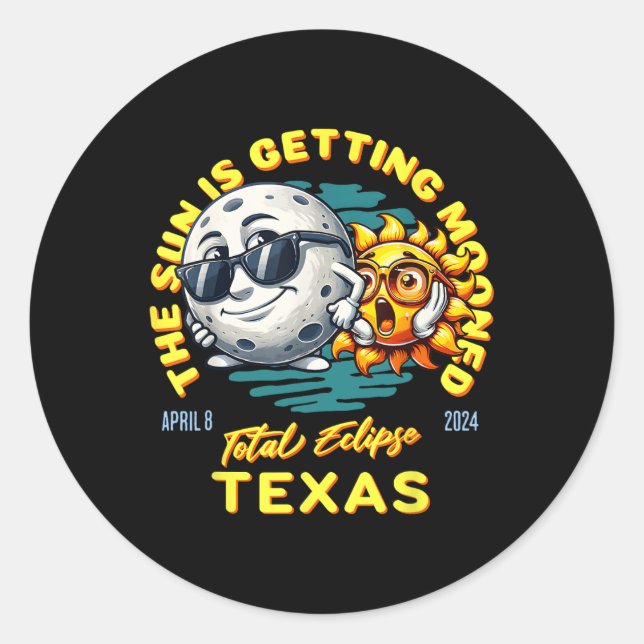 Texas Solar Eclipse Apr 8 2024 Sun Is Getting Moon Classic Round Sticker (Front)