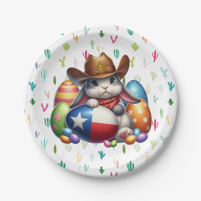 Texas/southwestern Easter bunny sheriff Paper Plate (Front)