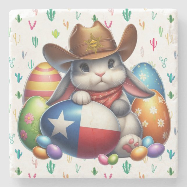 Texas/southwestern Easter bunny sheriff Stone Coaster (Front)