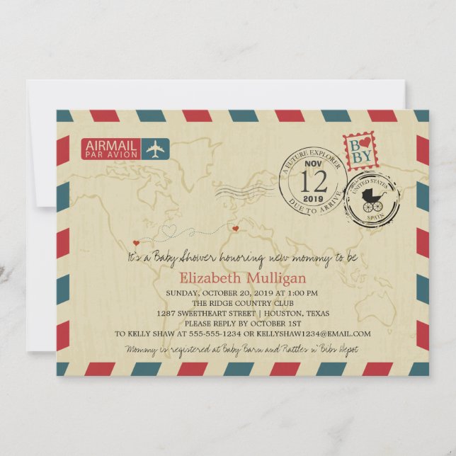 Texas / SPAIN Airmail | Baby Shower Invitation (Front)