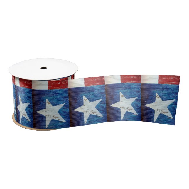 Texas Star Flag Rustic Metal Satin Ribbon (Spool)