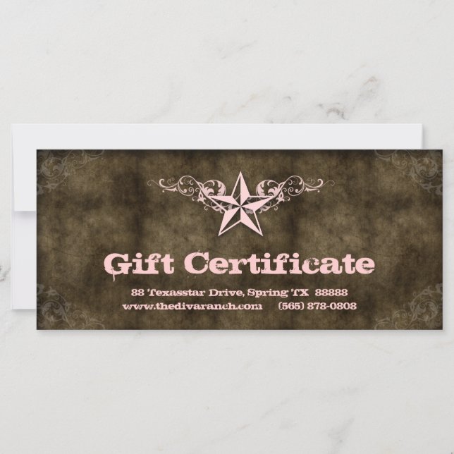 Texas Star Gift Certificate Hot Baby Pink Brown (Front)