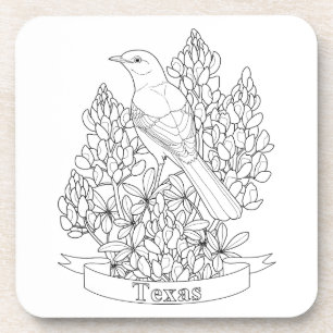 Texas State Bird & Flower Colouring Page Coaster