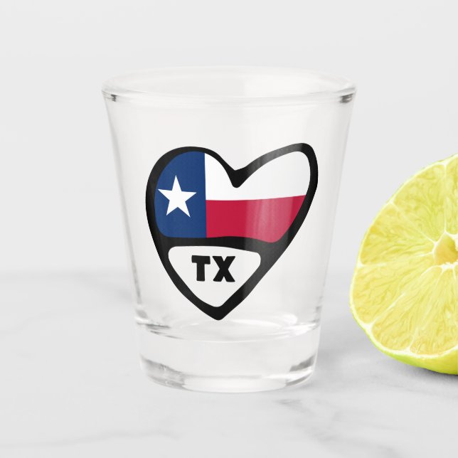 Texas State Flag In Heart, TX Shot Glass (Front)