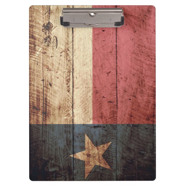 Texas State Flag on Old Wood Grain Clipboard (Front)