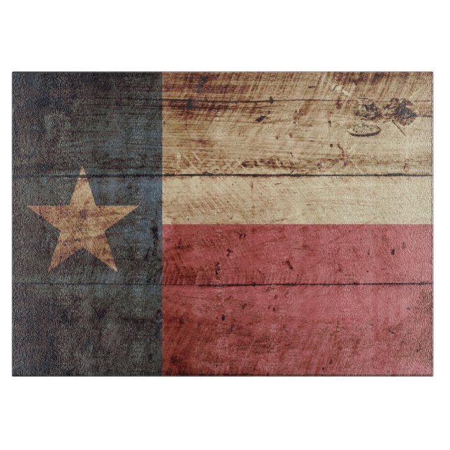Texas State Flag on Old Wood Grain Cutting Board (Front)