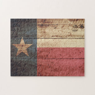 Texas State Flag on Old Wood Grain Jigsaw Puzzle
