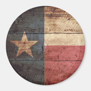Texas State Flag on Old Wood Grain Magnet