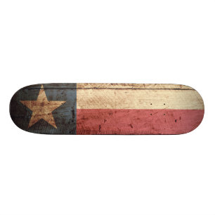 Texas State Flag on Old Wood Grain Skateboard