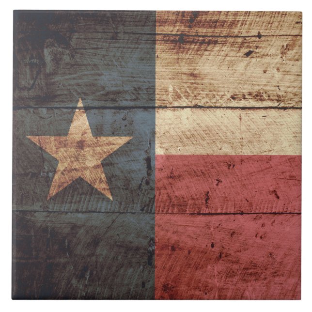 Texas State Flag on Old Wood Grain Tile (Front)