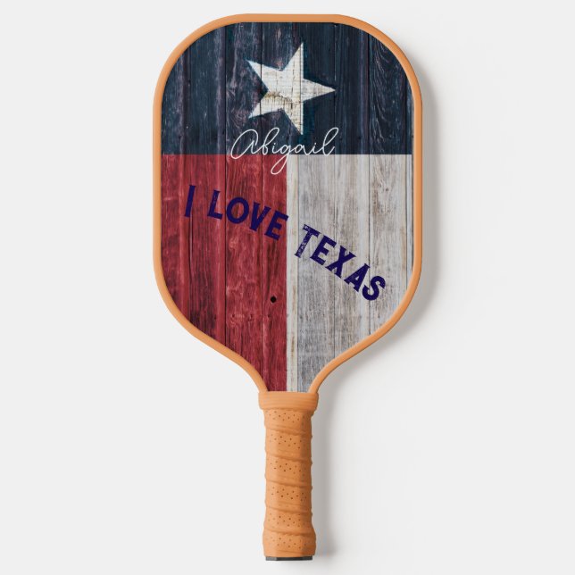 Texas state flag rustic style personalise thetext  pickleball paddle (Front)