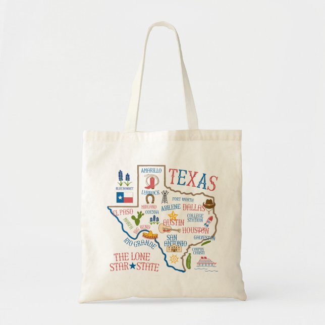 Texas State Landmarks Illustration Tote (Front)