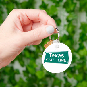 Texas State Line Classic Green Highway Sign Key Ring