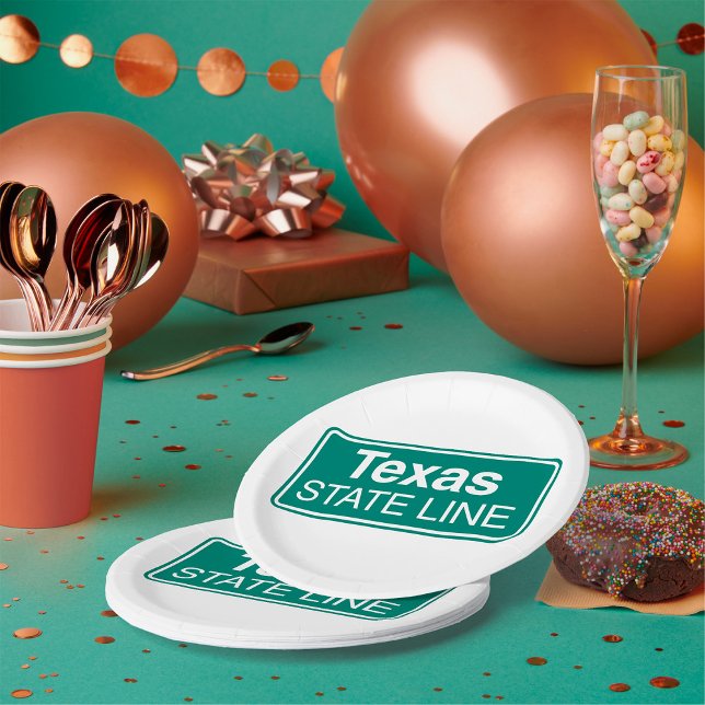 Texas State Line Classic Green Highway Sign Paper Plate (Creator Uploaded)