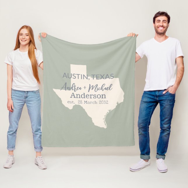 Texas State Map Couple Name and Date Wedding  Fleece Blanket (In Situ)