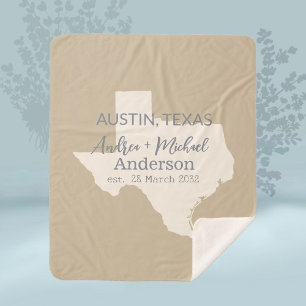 Texas State Map Couple Name and Date Wedding  Sherpa Blanket