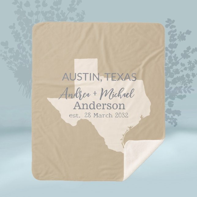 Texas State Map Couple Name and Date Wedding  Sherpa Blanket (Creator Uploaded)