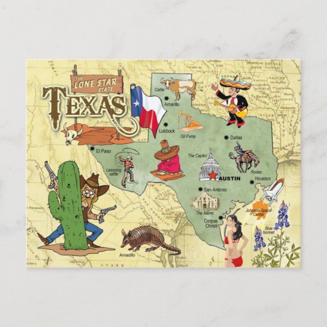 Texas State Map Postcard (Front)
