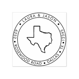 Texas State Map Return Address Wood Rubber Stamp