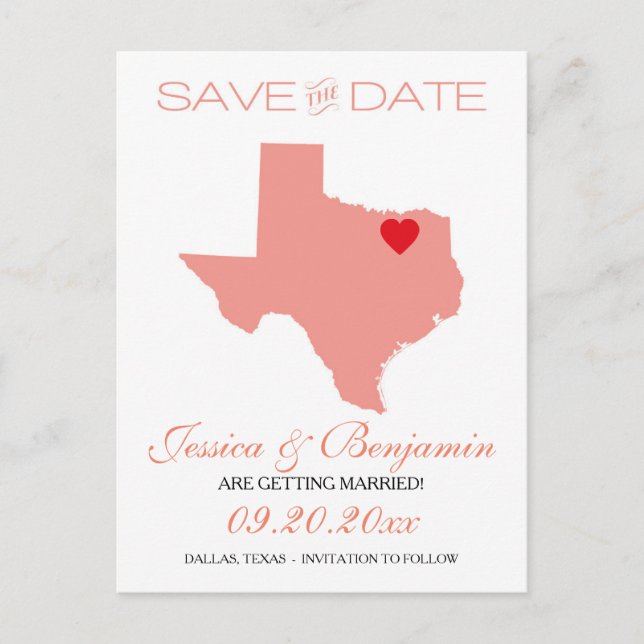 Texas State Map Save the Date Announcement Postcard (Front)